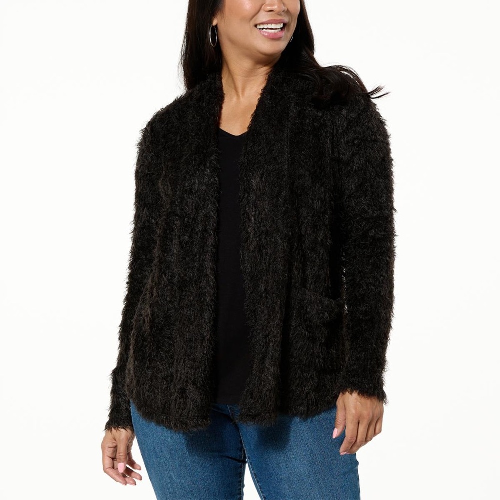 Colleen Lopez Black fuzzy cardigan